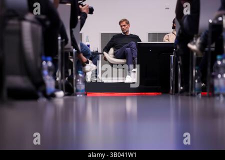 Leipzig, Germany. 23rd Apr, 2025. Jürgen Klopp, Head of Global Soccer at Red Bull, sits during a panel discussion in the Red Bull Arena. At the RB Leipzig youth academy, he spoke alongside other managers about the development opportunities for young players. Credit: Jan Woitas/dpa/17�Թ����� Live News Stock Photo