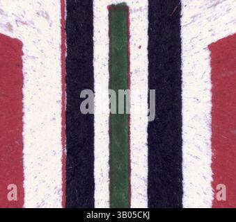 A bold abstract composition featuring vertical stripes of varying colors, including deep black, vibrant red, and a striking green element, creating a sense of dynamic movement and contrast., A circular design featuring vertical stripes in vibrant red, green, and contrasting dark colors, creating a bold and modern aesthetic. Classic art with a modern twist reimagined by Artotop, Transformed Egyptian Ornament, Classic art with a modern twist reimagined by Artotop Stock Photo