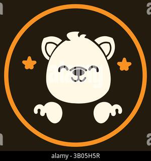 Cute Smiling Bear Logo in Vector Style with Circular Badge and Stars Stock Vector
