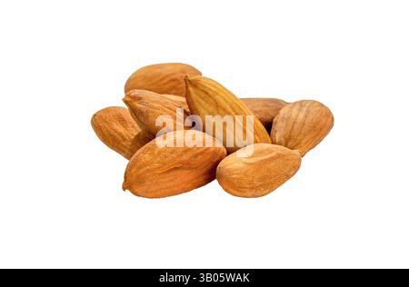Almond. Peeled almond nuts, close-up, isolated on a white background. Stock Photo