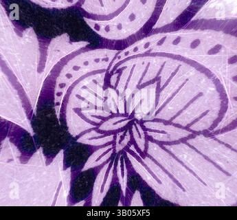 An intricate pattern features swirling floral designs interspersed with decorative lines and shapes, creating a visually captivating arrangement. The delicate craftsmanship highlights the elegance of the motifs, inviting a closer look at the details., A round, decorative piece showcasing intricate floral patterns in shades of purple, displaying a harmonious blend of shapes and designs that evoke a sense of elegance and artistry. Classic art with a modern twist reimagined by Artotop, Transformed Indian Ornament, Classic art with a modern twist reimagined by Artotop Stock Photo