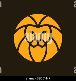 Geometric lion head in golden circle Stock Vector