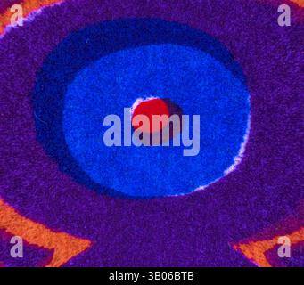 A vibrant abstract design featuring concentric circles in shades of blue and red, surrounded by rich purple hues and warm orange accents, creating a striking visual focal point., A vibrant circular design featuring intricate patterns in purple, blue, and red, surrounded by decorative elements that create a dynamic and artistic composition. Classic art with a modern twist reimagined by Artotop, Transformed Renaissance Ornament, Classic art with a modern twist reimagined by Artotop Stock Photo