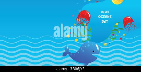 World Ocean Day Marine Life Awareness Illustration. Stock Vector