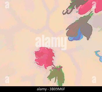 A delicate arrangement of abstract floral patterns, featuring soft hues of pink, red, and blue, set against a light, textured background. The interplay of colors creates a dreamy, ethereal feel, drawing the eye to the whimsical shapes., A round surface adorned with a delicate floral pattern featuring vibrant pink, green, and blue flowers against a soft, light background, creating a harmonious and inviting aesthetic. Classic art with a modern twist reimagined by Artotop, Transformed French Fabrics, First Half of the Nineteenth Century, Classic art with a modern twist reimagined by Artotop Stock Photo