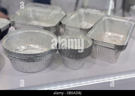 A lot of food aluminum containers. Industry Stock Photo