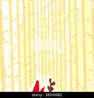 A textured background features vertical lines with delicate dots, complemented by abstract red and dark brown shapes at the bottom, creating a sense of depth and movement., A round design featuring a textured yellow background with vertical lines, complemented by vibrant red leaves and dark branches at the bottom, creating a warm and natural feel. Classic art with a modern twist reimagined by Artotop, Transformed French Fabrics, First Half of the Nineteenth Century, Classic art with a modern twist reimagined by Artotop Stock Photo