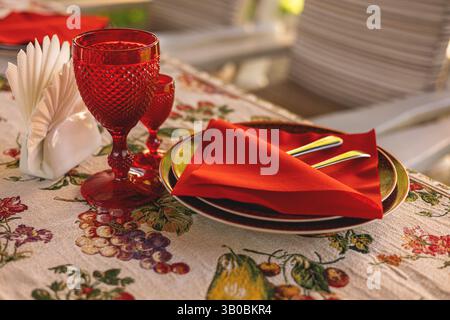 Decorated table in red style Stock Photo