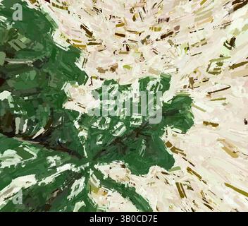 An abstract representation of lush green foliage blending into a soft, light background, creating a dynamic sense of movement and depth., A circular arrangement featuring a textured background with delicate shades resembling grains, highlighted by vibrant green leaves that add a fresh contrast to the composition. Classic art with a modern twist reimagined by Artotop, Transformed French Fabrics, First Half of the Nineteenth Century, Classic art with a modern twist reimagined by Artotop Stock Photo