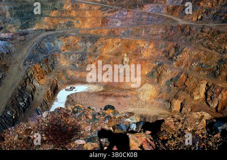 Molyco Mountain Pass rare earth mine, aerial photograph. This large open pit ...