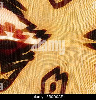 A dynamic abstract composition featuring bold shapes and striking contrasts, evoking a sense of movement and energy. The interplay of lines and textures creates a captivating visual experience., A textured fabric featuring an artistic pattern of geometric shapes and vibrant colors, creating a visually engaging design. Classic art with a modern twist reimagined by Artotop, Transformed French Fabrics, First Half of the Nineteenth Century, Classic art with a modern twist reimagined by Artotop Stock Photo