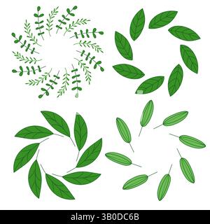 Set of round green leaves frame png isolated on transparent background ...