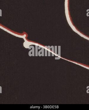 A close-up view showcasing a fluid, abstract design in contrasting shades, featuring curving lines that evoke a sense of movement and depth., A textured fabric featuring intricate floral designs and delicate, intertwining lines against a dark background, creating an elegant and sophisticated appearance. Classic art with a modern twist reimagined by Artotop, Transformed French Fabrics, First Half of the Nineteenth Century, Classic art with a modern twist reimagined by Artotop Stock Photo
