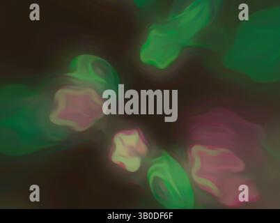 An abstract composition featuring soft, blended hues of green and pink, creating a sense of movement and fluidity. The forms appear to float and merge, evoking a dreamy, ethereal atmosphere., A circular design featuring a blend of soft green and pink shapes scattered against a dark background, creating a dreamy, abstract pattern. Classic art with a modern twist reimagined by Artotop, Transformed French Fabrics, First Half of the Nineteenth Century, Classic art with a modern twist reimagined by Artotop Stock Photo