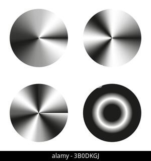 Metal round button. Shiny surface icon. Circular glossy shape. Black silver vector. Stock Vector