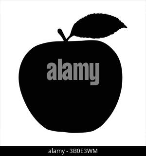 A clean, solid black silhouette of an apple with a leaf, perfect for representing healthy eating or fruit themes. Stock Vector