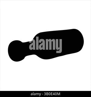 A solid black silhouette of a bowling pin, angled, with a rounded top. Stock Vector