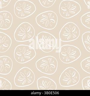 Seamless sand dollar pattern in warm pastel beige yellow tones Stock Vector