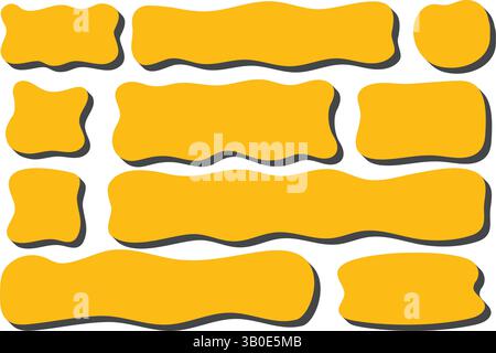 Rectangle shapes. Organic textbox frame with shadow. Vector square hand drawn blobs. Abstract doodle cute organic bubbles. Irregular fluid stickers Stock Vector