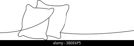 Two fluffy pillows one line continuous drawing. Fluffy pillows for sleeping. Vector illustration. Stock Vector