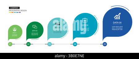 Infographics speech bubbles timeline with 5 number data template. Illustration abstract background. Stock Vector