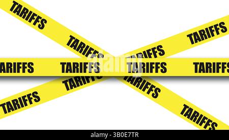 vector illustration of yellow warning tapes with tariffs text, representing trade barriers, taxes, economic restriction, regulation, caution Stock Vector