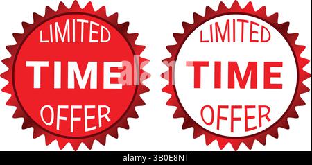 two red starburst badge designs with limited time offer text, representing urgency, special promotion, discount, or marketing campaign in a bold Stock Vector