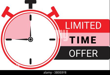 vector illustration of a red stopwatch with text limited time offer, symbolizing urgency, special promotion, countdown, or limited availability Stock Vector