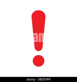Bold red exclamation mark icon on white background, simple warning or alert symbol for attention, caution or error message use in design Stock Vector