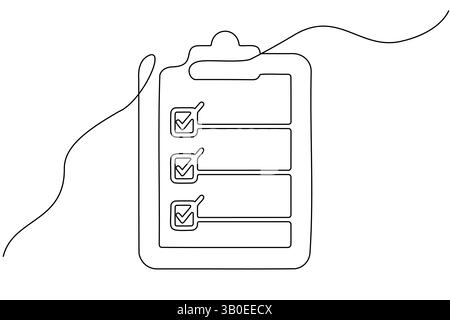 Minimal clipboard illustration using single-line art, clean white backdrop Stock Vector