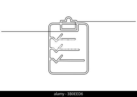 Minimal clipboard illustration using single-line art, clean white backdrop Stock Vector