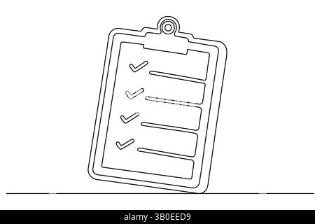 Minimal clipboard illustration using single-line art, clean white backdrop Stock Vector