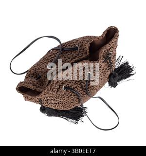View from above of brown women bag isolated on white background. Cut Out bag object Stock Photo