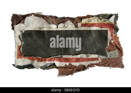 A collage of torn newspaper for using as a ripped message background on white background with clipping path Stock Photo