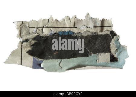 A collage of torn newspaper for using as a ripped message background on white background with clipping path Stock Photo