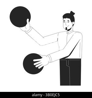 Male office worker juggling data spheres 2D line character Stock Vector