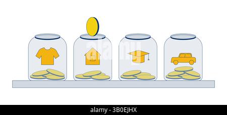 Organized savings for major life goals 2D illustration concept Stock Vector