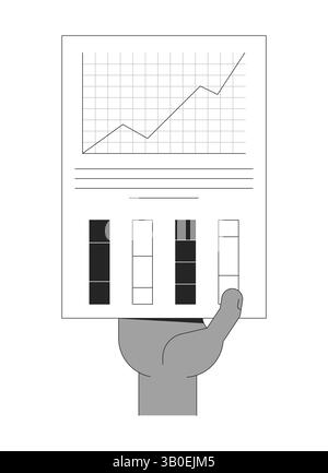 Hand holding line chart and column graphs infographic report outline illustration Stock Vector