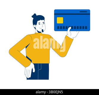 Confident caucasian man holding credit card 2D cartoon character Stock Vector