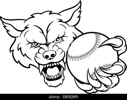 Wolf Holding Cricket Baseball Ball Mascot Stock Vector