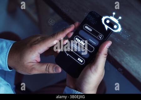 AI Technology chat automating virtual assistants and CRM software chatbot chat assistant Stock Photo
