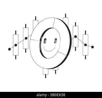 Positive donut piechart and candlestick chart data line onboarding ui illustration Stock Vector