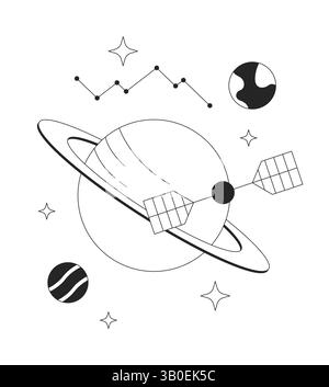 Space communication and data satellite line onboarding ui illustration Stock Vector