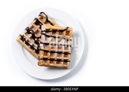 Belgian Waffles with chocolate isolated on white background Stock Photo
