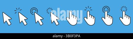 Cursor Pointer And Click Solid Icon Set. Hand And Arrow Interaction Silhouette Symbol Collection. Isolated Vector Illustration Stock Vector