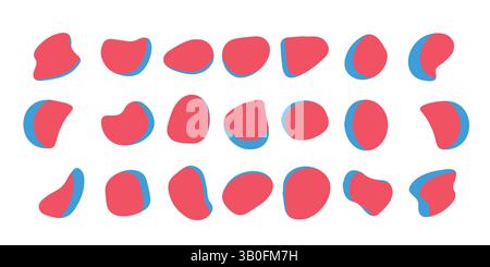 Abstract Organic Blob Shapes in Red and Blue – Modern Minimal 3D Fluid Design Stock Vector