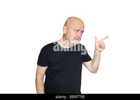 A man making a gun gesture with his fingers on a transparent background Stock Photo
