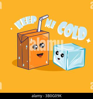 Vector Illustration Of juice and ice cube mascot cartoon Stock Vector