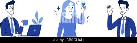 Flat Design Office Teamwork Illustration – Business People Collaboration, Celebration and Productivity Scene Stock Vector