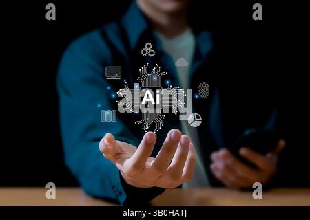 Technology, Intelligent Robots, Artificial Intelligence, Technology and Innovation, Future Connectivity for Access to Information and Online Networks Stock Photo